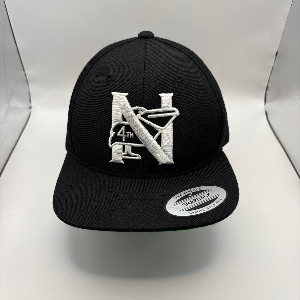 Black Snapback Hat 4th of November Stork‎ Pelican White Embroidered Logo